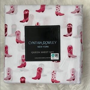 🆕 Cynthia Rowley Cowgirl Boots Pink Queen Sheet Set
